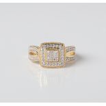 9CT GOLD MULTISTONE DIAMOND CUSHION SHAPED DRESS RING