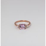 9CT ROSE GOLD CUSHION AMETHYST, CREATED WHITE SAPPHIRE AND DIAMOND DRESS RING