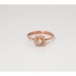 9CT ROSE GOLD MORGANITE AND DIAMOND CUSHION SHAPED HALO RING