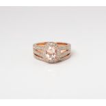 9CT ROSE GOLD OVAL MORGANITE AND DIAMOND HALO TWINSET