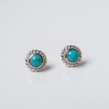 SILVER TURQUOISE STUDS EARRINGS WITH ROPE EDGE
