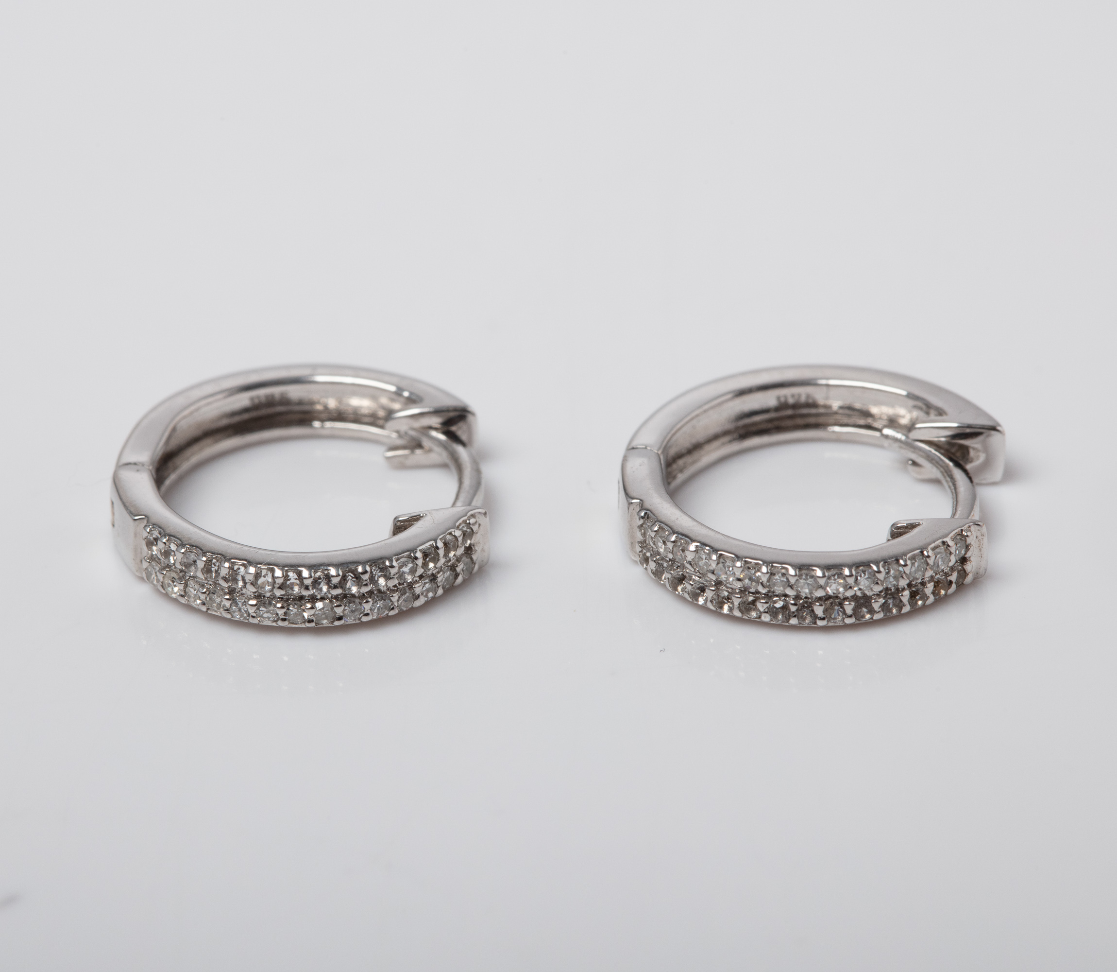 SILVER WHITE SAPPHIRE AND DIAMOND HOOP EARRINGS