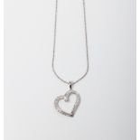 A SILVER DIAMOND SET HEART PENDANT ON 45CM CHAIN