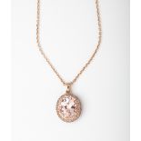 9CT ROSE GOLD MORGANITE AND DIAMOND FLAMINGO HALO PENDANT ON CHAIN