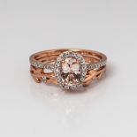 9CT ROSE GOLD MORGANITE, WHITE SAPPHIRE AND DIAMOND HALO AND LEAF TWINSET