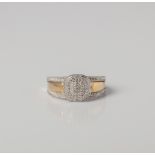 9CT GOLD AND SILVER MULTISTONE DIAMOND CUSHION SHAPED DRESS RING