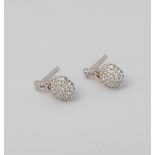 A PAIR OF 9CT GOLD AND SILVER MULTISTONE CREATED WHITE SAPPHIRE AND DIAMOND ROUND STUD EARRINGS WITH