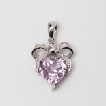 9CT WHITE GOLD AMETHYST BOW PENDANT