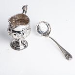 A GEORGE III STYLE SILVER CREAM JUG, SUGAR SIFTER AND PILL BOX