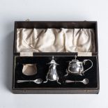 A BOXED THREE-PIECE SILVER CRUET SET