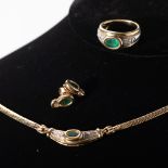 A SUITE OF 18CT GOLD, DIAMOND AND EMERALD JEWELLERY