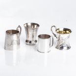 THREE SILVER CHRISTENING MUGS AND A BEAKER