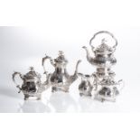 A FIVE-PIECE ELECTROPLATE BRITANNIA METAL TEA SET