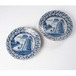 A PAIR OF DELFT BLUE AND WHITE PLATES, LATE 18TH / EARLY 19TH CENTURY