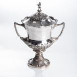 A TWO-HANDLED SILVER PRESENTATION CUP AND COVER