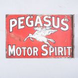 A DUAL-BRANDED DOUBLE-SIDED GARAGE SIGN (PEGASUS/ MOBILOILS)