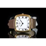 GENTLEMEN'S BAUME AND MERCIER 18K GOLD WRISTWATCH, square white dial with Roman numerals and