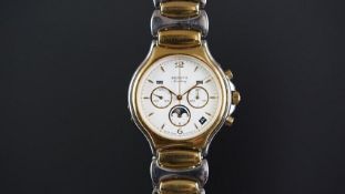 RARE GENTS ZENITH ACADEMY CHRONOGRAPH CALENDAR MOONPHASE STEEL AND GOLD WRISTWATCH, circular white