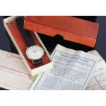 GENTLEMENS SMITHS DATE WRISTWATCH BOX & PAPERS, circular off white textures cross hatched dial