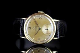 GENTLEMENS OMEGA CHRONOMETRE 18CT GOLD WRISTWATCH CIRCA 1944, circular patina gold dial with faceted