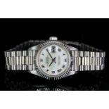 LADIES 18CT WHITE GOLD ROLEX OYSTER PERPETUAL DATEJUST, MODEL 79179, SN A97...., CIRCA 1999,round.