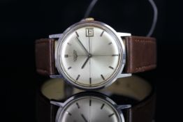 GENTLEMEN'S LONGINES DATE WRISTWATCH REF. 7629, circular silver cross hair sector dial with a date