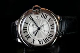 GENTLEMEN'S CARTIER BALLON BLEU AUTOMATIC WRISTWATCH W/ BOX & PAPERS REF. 3001, circular silver