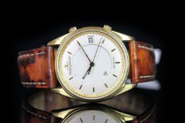 GENTLEMEN'S JAEGER LE COULTRE MEMOVOX 18CT GOLD LTD EDITION 84/350 W/ PAPERS, circular off white