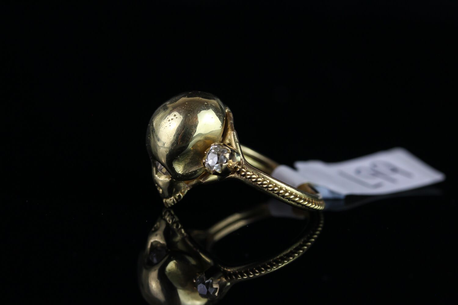18CT DIAMOND SET SKULL RING , total weight 8gms , hallmarked, ring size M. - Image 2 of 3