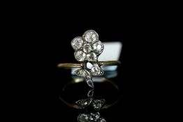 Victorian Old cut diamond flower ring, seven old cut diamond cluster as a flower with diamond