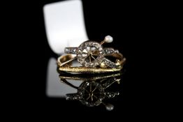 Rose diamond set cannon ring, 7x16mm cannon with rose cut diamond and pearl set detail, rose gold