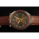 GENTLEMEN'S SEIKO BULLHEAD CHRONOGRAPH AUTOMATIC WRISTWATCH, circular twin register brown sunburst