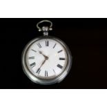 TWO CASE SILVER POCKET WATCH, maker unknown, round, white dial with black hands, black roman numeral
