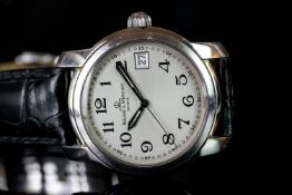 GENTLEMEN'S BAUME & MERCIER DATE WRISTWATCH, circular off white dial with black roman numerals and a