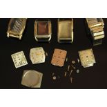 GROUP OF ELGIN BULOVA HAMILTON WATCH PARTS, a selection of two tone, gilt and other dials,