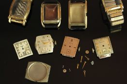 GROUP OF ELGIN BULOVA HAMILTON WATCH PARTS, a selection of two tone, gilt and other dials,