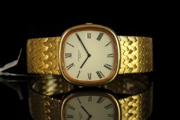 GENTLEMANS 18K PATEK PHILLIPE JUMBO, cushion, champagne dial with black hands, black roman numeral