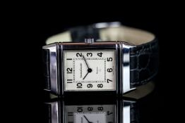 GENTLEMEN'S JAEGER LE COULTRE REVERSO WRISTWATCH REF 140.021, rectangular two tone silver dial