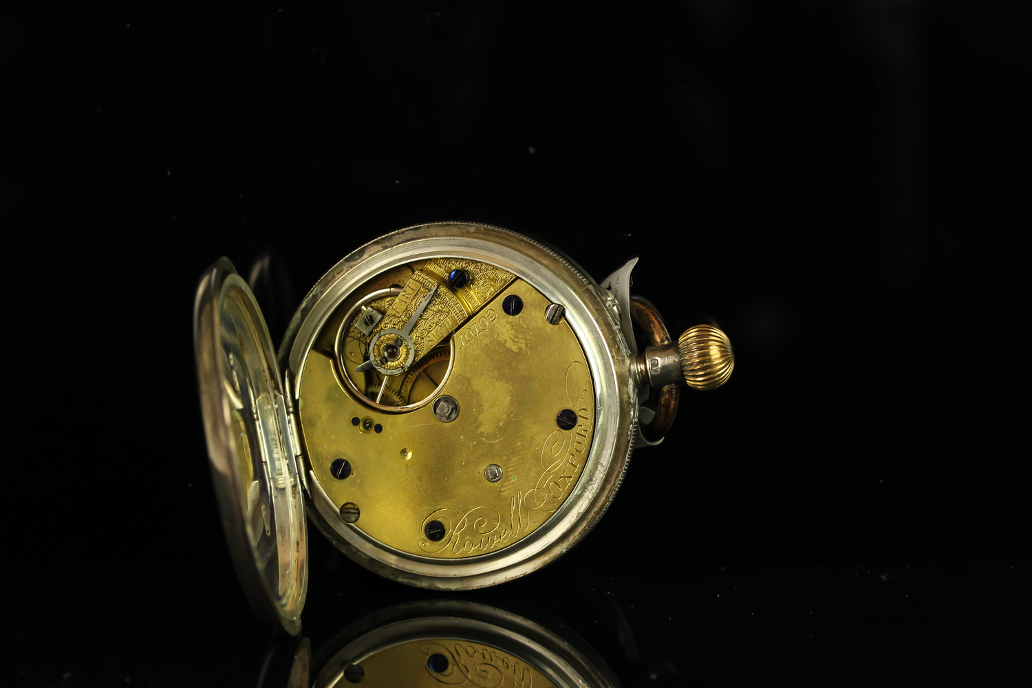 SILVER OPEN FACED POCKET WATCH, round, white roman numeral dial with gold hands, black roman numeral - Image 2 of 2