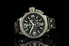 BEING SOLD WITHOUT RESERVE, GENTLEMANS TW STEEL, MODEL TW9, CHRONOGRAPH, round, black dial with