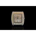 MID SIZE VACHERON & CONSTANTIN 18ct GOLD VINTAGE WRISTWATCH, square linen two tone gold dial with