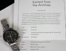 GENTLEMENS OMEGA SPEEDMASTER PROFESSIONAL CHRONOGRAPH WRISTWATCH W/ ARCHIVE PAPERS REF. 145.012,