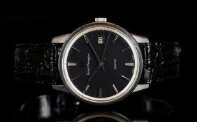 GENTLEMENS GIRARD PERREGAUX GYROMATIC WRISTWATCH, circular black dial with hour markers, date at 3