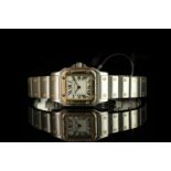 LADIES CARTIER TWO TONE SANTOS, MODEL 1567,square,white dial with blue hands, black roman numeral