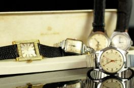 GROUP OF 5 VINTAGE WRISTWATCHES, 1 bucherer watch currently running with box, 1 peerex watch