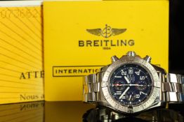 GENTLEMANS BREITLING AVENGER SKYLARK CHRONOGRAPH A13380, round, blue dial with illuminated hands,