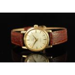 GENTLEMENS OMEGA GENEVE 9CT ROSE GOLD WRISTWATCH, circular silver dial with gold hour markers and
