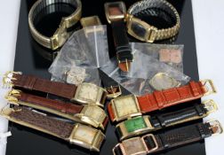 GROUP OF ELGIN WATCHES INCL SPARE PARTS, GENTLEMENS ELGIN SHOCK MASTER WRISTWATCH, square patina