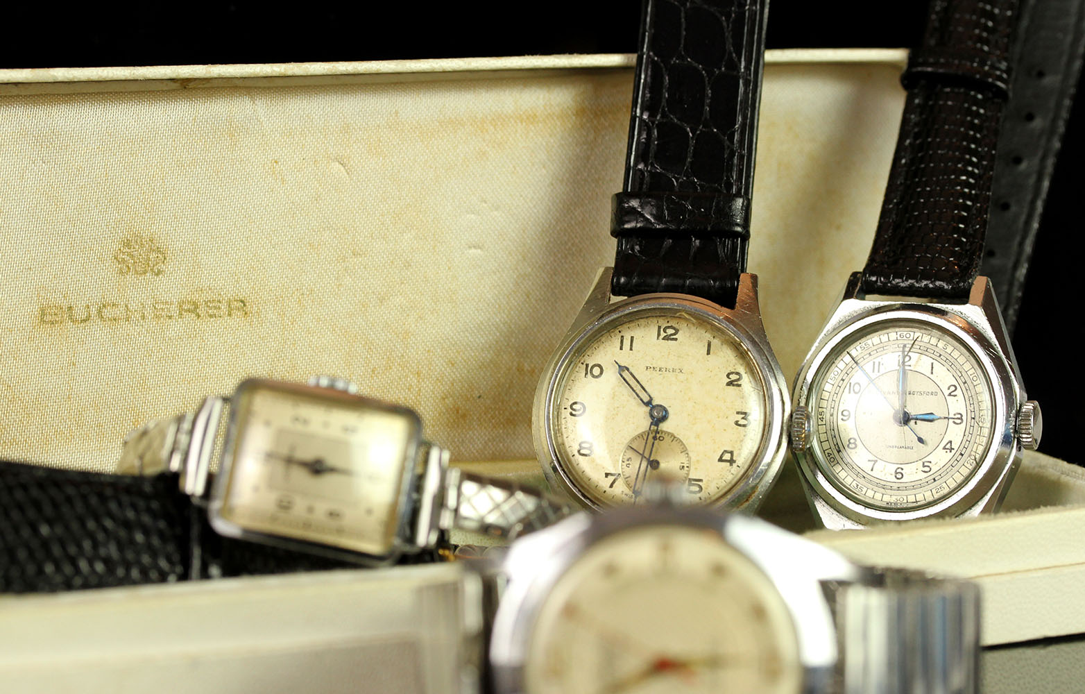 GROUP OF 5 VINTAGE WRISTWATCHES, 1 bucherer watch currently running with box, 1 peerex watch - Image 2 of 4