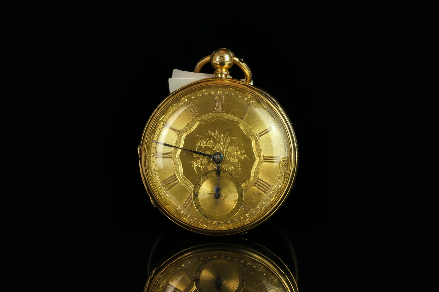 MARKS AND COTTON 18CT POCKET WATCH, gilt dial with roman numerals, subsidiary second dial, 42mm gold